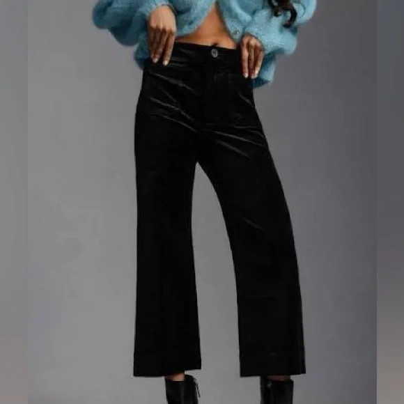 anthropologie Maeve the Colette black velvet Wide-Leg 24w - Picture 1 of 9